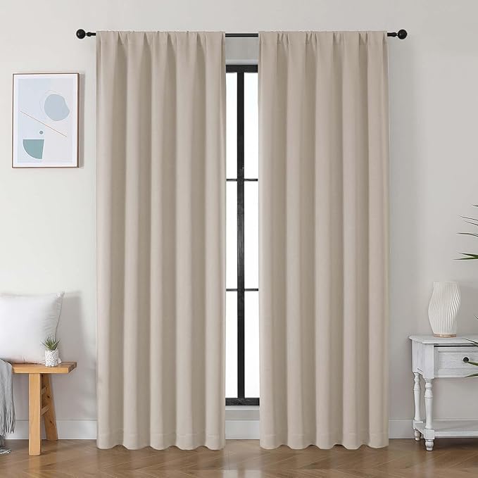Simplebrand Ava Biscotti Beige Blackout Curtains for Bedroom 84 Inch Length 2 Panels Set, Solid Thermal Insulated Privacy Nursery Window Treatment Curtains Blackout Drapes, W50 x L84 Inch