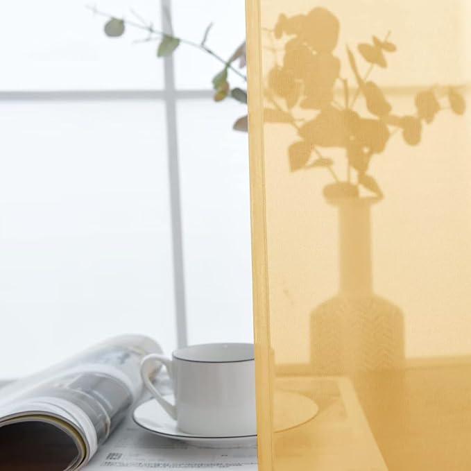 SpaceDresser Basic Rod Pocket Sheer Voile Window Curtain Panels Gold 1 Pair 2 Panels 52 Width 54 Inch Long for Kitchen Bedroom Children Living Room Yard（Gold, 52W x 54L）