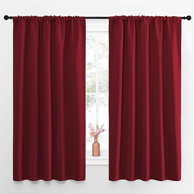 NICETOWN Christmas Burgundy Blackout Curtains and Drapes - Soft Fabric Thermal Insulated Solid Rod Pocket Room Darkening Draperies for Window (2 Panels, 52 inches Width by 63 inches Length)