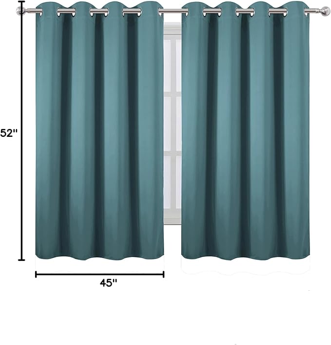 LEMOMO Blackout Curtains 52 x 45 inch/Sea Teal Curtains Set of 2 Panels/Thermal Insulated Room Darkening Bedroom Curtains