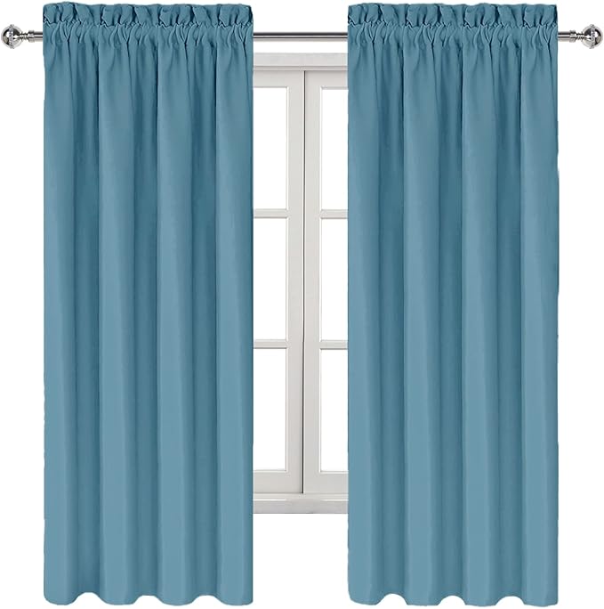 DWCN Blackout Curtains for Living Room Thermal Insulated, Energy Saving & Noise Reducing Bedroom Curtains, Stone Blue, W 42x L 72 Inch, Set of 2 Rod Pocket Curtain Panels