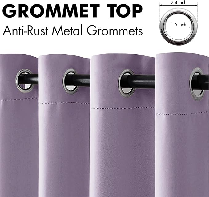 MIULEE Blackout Room Darkening Curtains Thermal Insulated Drapes Solid Window Treatment Set Grommet Top Light Blocking Curtain for Living Room/Bedroom 2 Panels 52 x 84 inch Length Lilac