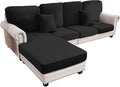 Couch Cover 4-Piece Elastic Velvet Couch Cushion Covers & Chaise Slipcovers for L-Shaped Sofas, Sofa Seat Covers Washable, Soft Cover for Couches (3 Seater + Chaise, Black)