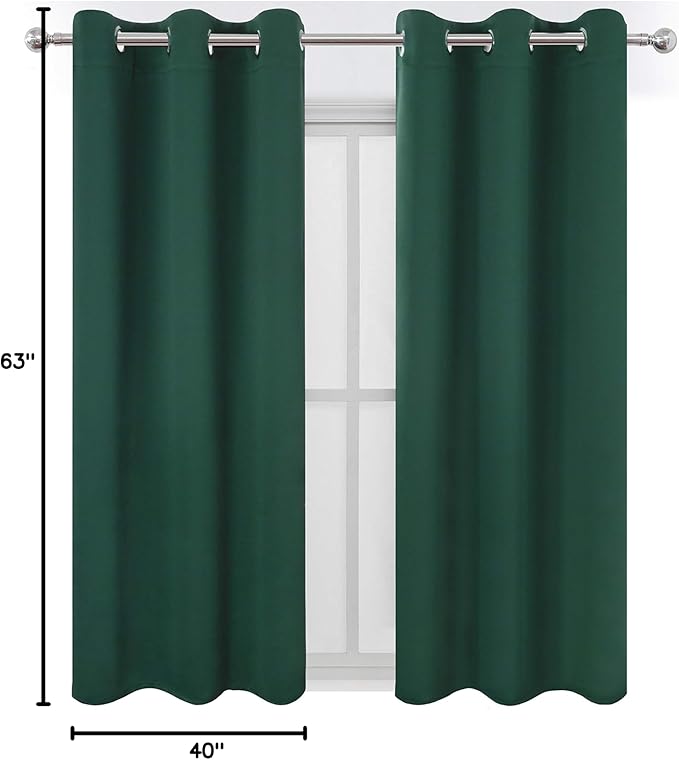 LEMOMO Green Blackout Curtains 40 x 63 Inch Length/Set of 2 Curtain Panels/Thermal Insulated Room Darkening Blackout Curtains for Bedroom