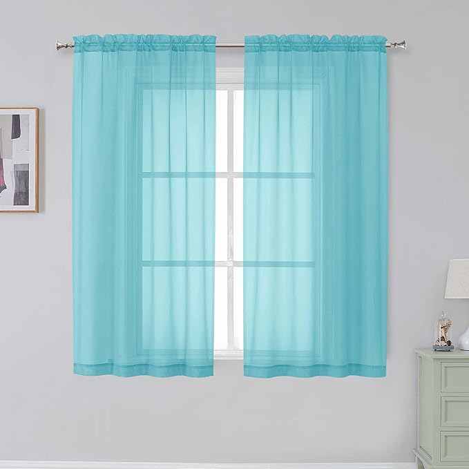 Simplebrand Rod Pocket Top Solid Voile Sheer Curtains for Bedroom, 54 Inch Length Drapes Set of 2, Lightweight and Light Filtering Elegant Aqua Curtains Panels Window Treatment, 42W×54L, Aqua