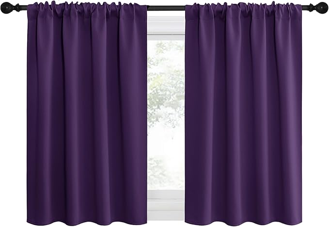 NICETOWN 2 Panels Blackout Curtains, Rod Pocket Thermal Insulated Drapes for Kitchen, Heavy Duty Small Window Treatment for Dorm Room, Studio Apartment, Basement (Royal Purple, W42 x L30)