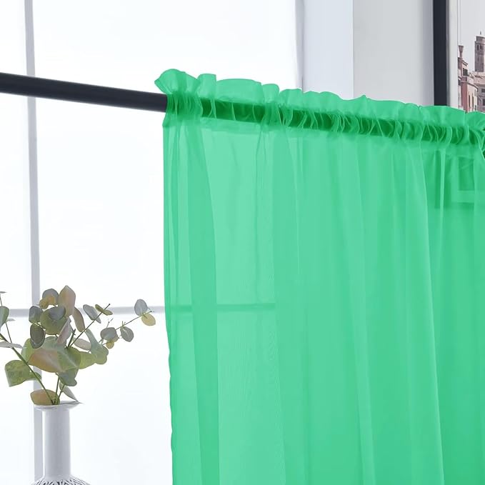 SpaceDresser Basic Rod Pocket Sheer Voile Window Curtain Panels Grass Green 1 Pair 2 Panels 52 Width 108 Inch Long for Kitchen Bedroom Children Living Room Yard（Grass Green, 52W x 108L）