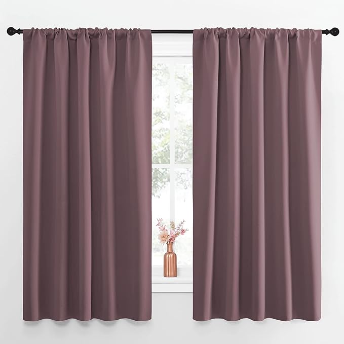 NICETOWN Blackout Curtains for Living Curtains, Room Darkening Curtains & Drapes for Kids Bedroom, Home Decoration Draperies (Dry Rose, 52" x 63", 2 PCs)