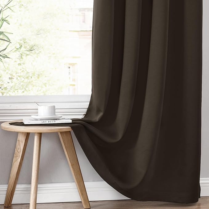 ChrisDowa 100% Blackout Curtains 84 inch Long for Bedroom with Black Liner, Extra Wide 2 Thick Layers Total Blackout Thermal Insulated Grommet Window Curtains 2 Panels Set (Brown, 60 x 84 Inch)