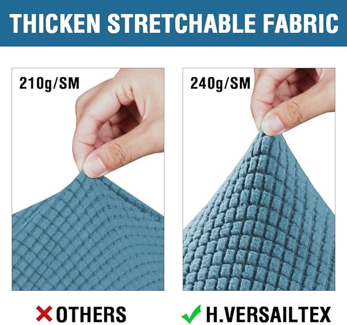 H.VERSAILTEX 4 Piece Stretch Sofa Covers for 3 Cushion Couch Covers for Living Room Furniture Slipcovers (Base Cover Plus 3 Seat Cushion Covers) Thicker Jacquard Fabric (Large Sofa, Storm Blue)