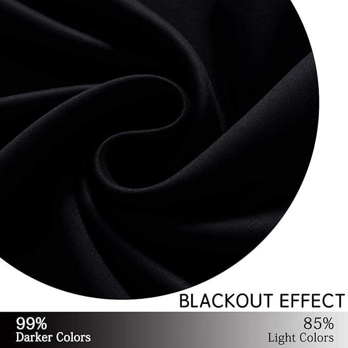 Yakamok Functional Thermal Insulated Eyelet Top Room Darkening Curtain Panels, Energy Efficient Kitchen Grommet Top Curtains for Short Window/Basement (52W by 36L, Black, 2 Panels)
