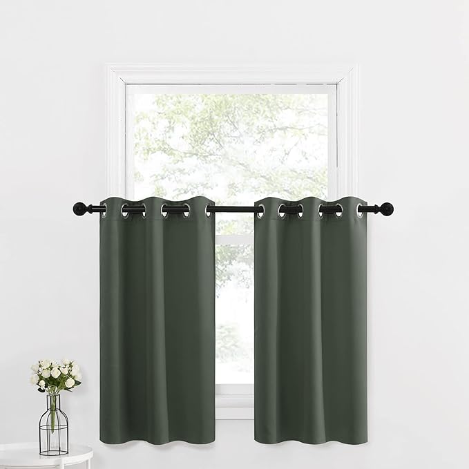 NICETOWN Valances and Tiers for Bathroom, Kitchen Farmhouse Style Short Curtain Shade Privacy Room Darkening Window Dressing Casual Curtain Drapes for Christmas, 2 Panels, W42 x L36, Dark Mallard