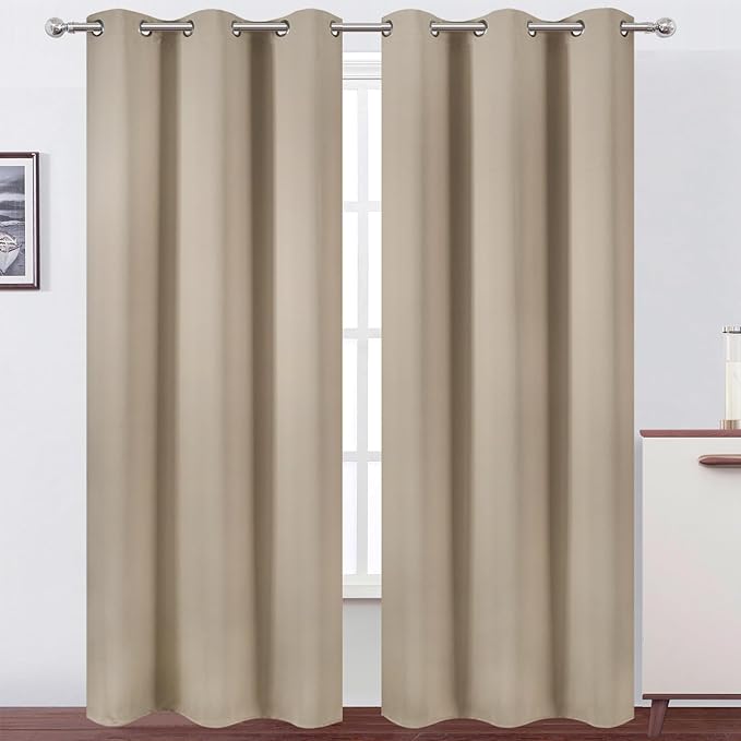 LEMOMO Khaki Thermal Blackout Curtains/42 x 84 Inch/Set of 2 Panels Room Darkening Curtains for Bedroom