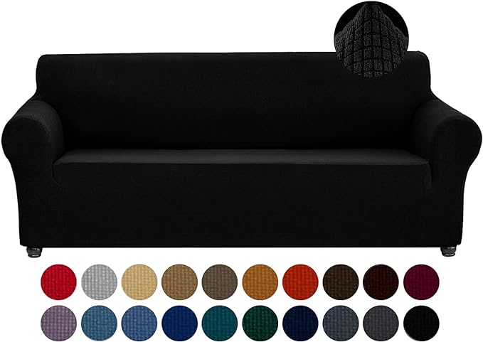 Joccun Stretch Couch Cover Slipcovers, 1-Piece Sofa Covers for 3 Cushion Couch Spandex Jacquard Washable Furniture Protector Cover for Living Room,Kids,Pets(Sofa,Black)