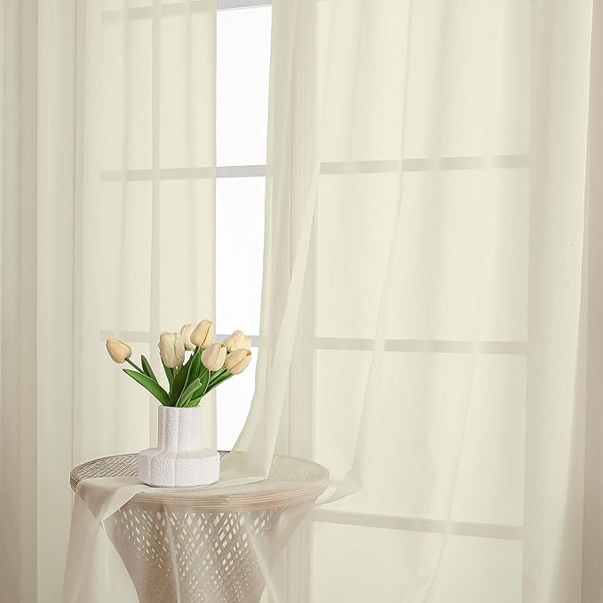 OWENIE Extra Long Cream Sheer Curtains 96 Inches Long 2 Panels Set, Soft Lightweight Airy Voile Sheer Curtain for Bedroom Living Room, Rod Pocket Solid Color Farmhouse Curtains, 59" Wx96 L Inch