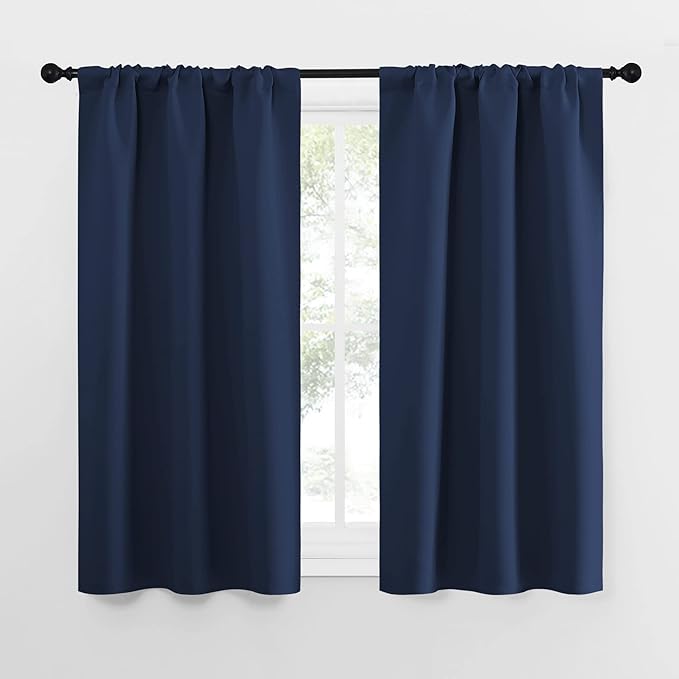 NICETOWN Kitchen Curtains, Short Blackout Curtains & Drapes, Thermal Insulated Blackout Curtain Panels for Kids Room, Play Room (Navy, 29" Wide by 50" Long, 2 PCs)