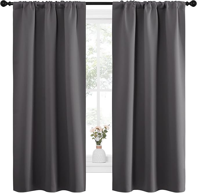 NICETOWN Grey Window Curtains for Bedroom - Home Decoration Thermal Insulated Rod Pocket Blackout Blinds & Drapes for Small Windows (Gray, 2 Panels, W34 x L63 -Inch)
