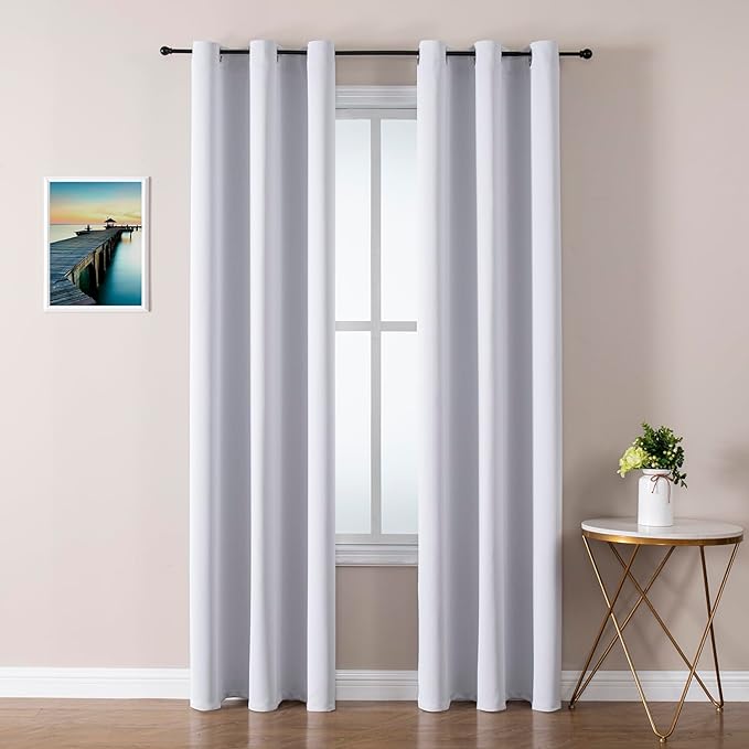 ChrisDowa Blackout Curtains 72 inches Long for Bedroom - 2 Panels Set Grommet Thermal Insulated Room Darkening Curtains for Living Room (Greyish White, 42 x 72 Inch)