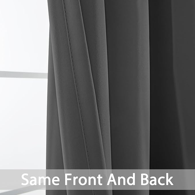 Yakamok Blackout Curtains for Bedroom, Thermal Insulated Room Darkening Curtains, Light Blocking Blackout Drapes for Living Room- 2 Panels,42x72 Inch, Charcoal Grey