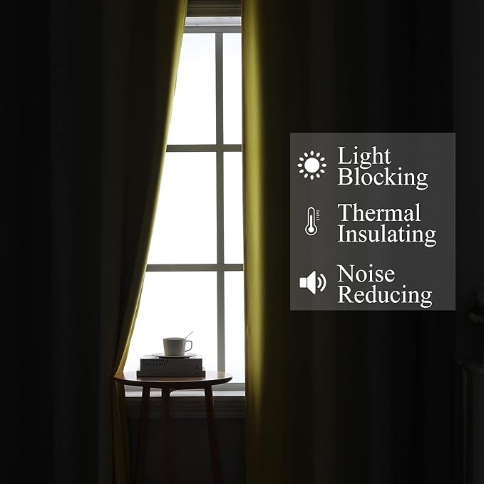 Estelar Textiler Yellow and Grey Ombre Blackout Curtains 90 Inch Length 2 Panels Set, Thermal Insulated Drapes for Bedroom, Full Room Darkening Grommet Gradient Curtains for Living Room,52Wx90L
