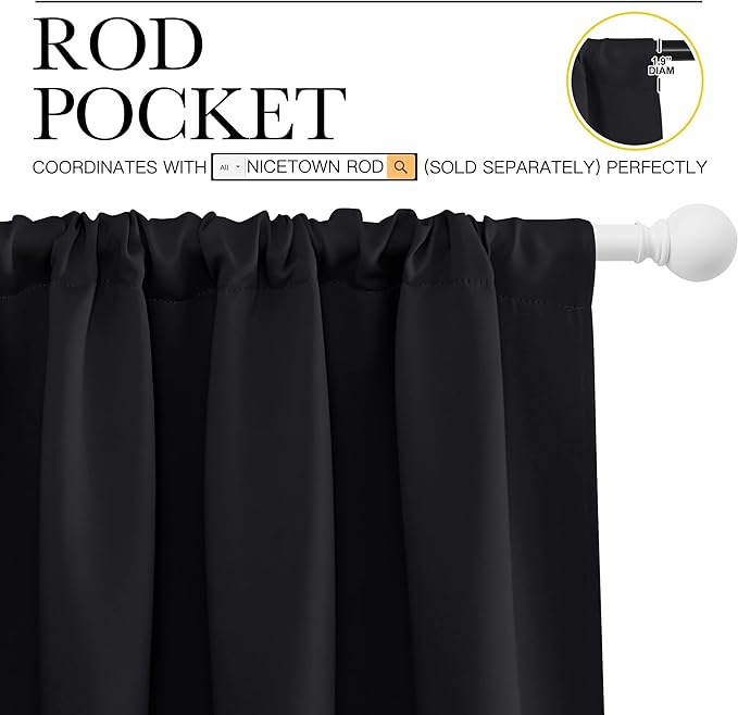 NICETOWN Black Out Window Curtains - Solid Home Decor Thermal Insulated Blackout Drapes/Draperies for Bedroom, Privacy Assured Window Treatment (2 Panels, 52 inches Wide by 95 inches Long)