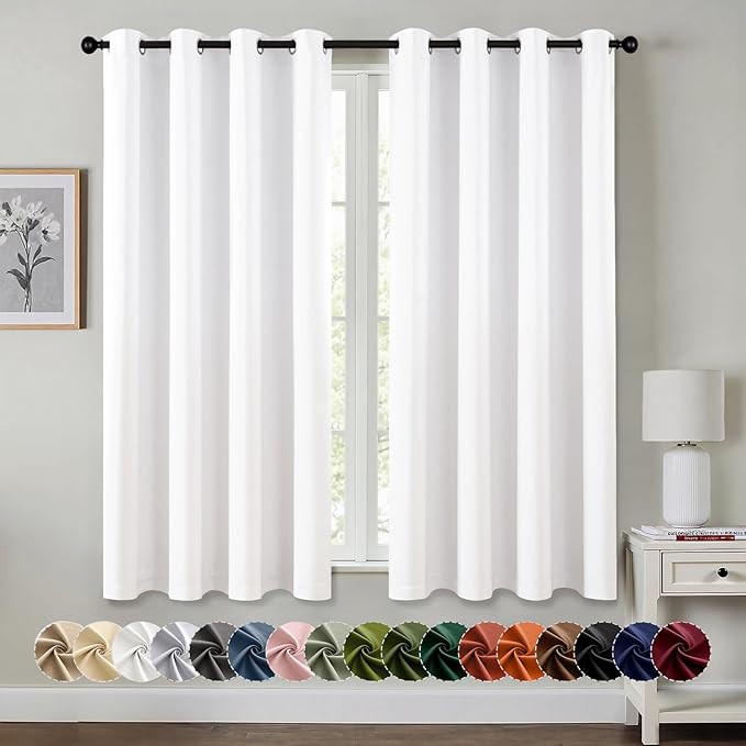 MIULEE Pure White Blackout Curtains for Bedroom Living Room 63 Inches Long 2 Panels, Thermal Insulated Room Darkening Drapes Solid Grommet Noise Reduction Light Blocking Window Treatments 50x63 Inch