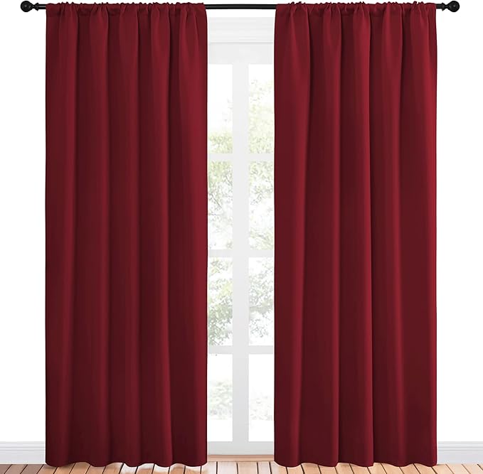 NICETOWN Living Room Curtains for Window - Energy Efficient & Noise Reducing Thermal Insulated Rod Pocket Blackout Drapes/Draperies for Living Room (Burgundy Red, 2 Panels, W52 inches x L84 inches)