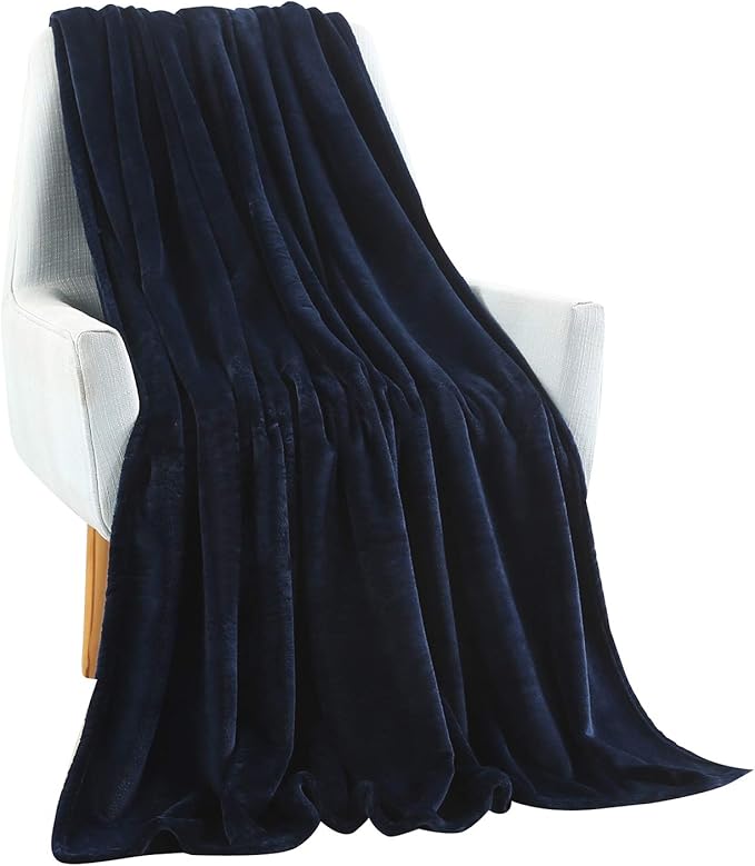 TASTHROW Large Flannel Fleece Throw Blanket, 60×80 Inch - Cozy Lightweight Thick Blanket - All Seasons Suitable for Women, Men and Kids (Navy)