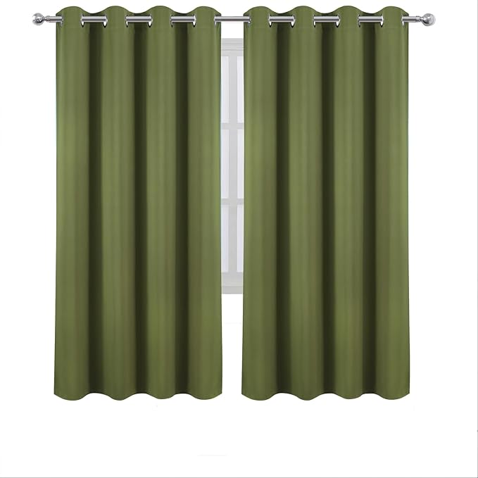 LEMOMO Blackout Curtains 66 x 72 Inch Long Olive Green Curtains Set of 2 Panels Room Darkening Curtains for Bedroom and Living Room