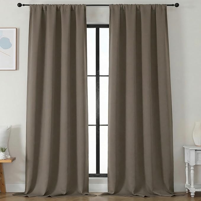 Simplebrand Blackout Extra 10ft Curtains for Patio 120 Inches Long 2 Panels Set, Solid Thermal Insulated Energy Saving Rod Pocket Window Treatment Curtains Blackout Drapes, 50" Wx120 L, Latte