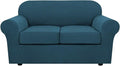 H.VERSAILTEX 3 Piece Stretch Sofa Covers for 2 Cushion Loveseat Couch Covers for Living Room Sofa Slipcovers (Base Cover Plus 2 Seat Cushion Covers) Thicker Jacquard Fabric(Medium Sofa, Deep Teal)