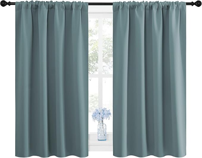 NICETOWN Greyish Blue Blackout Curtains Panels for Window, Thermal Insulated Rod Pocket Blackout Drapes/Draperies for Living Room (2 Panels, W42 x L45 inches)