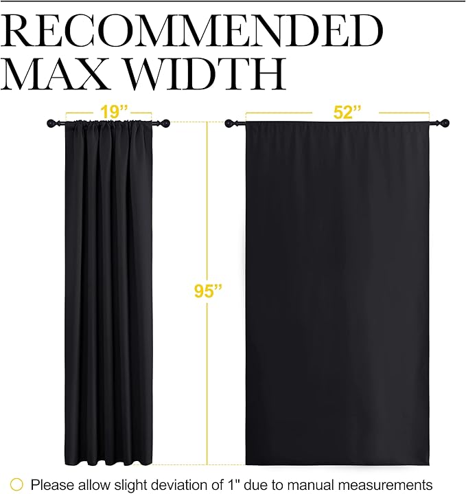 NICETOWN Black Out Window Curtains - Solid Home Decor Thermal Insulated Blackout Drapes/Draperies for Bedroom, Privacy Assured Window Treatment (2 Panels, 52 inches Wide by 95 inches Long)