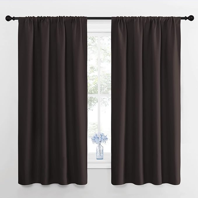 NICETOWN Window Curtains for Bedroom, Toffee Brown, 2 Panels, W42 x L48 -Inch, Home Decoration Thermal Insulated Rod Pocket Blackout Blinds & Drapes for Small Windows