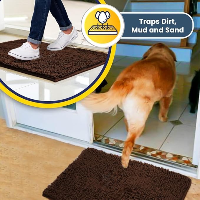 Muddy Mat® | Super Absorbent Door Mat Indoor, Microfiber Quick Dry Chenille Entryway Rug, Non-Slip Front Door Mat, Indoor Mats for Entryway, Machine Washable Pet Rug, Chocolate Brown 6ft x 9ft