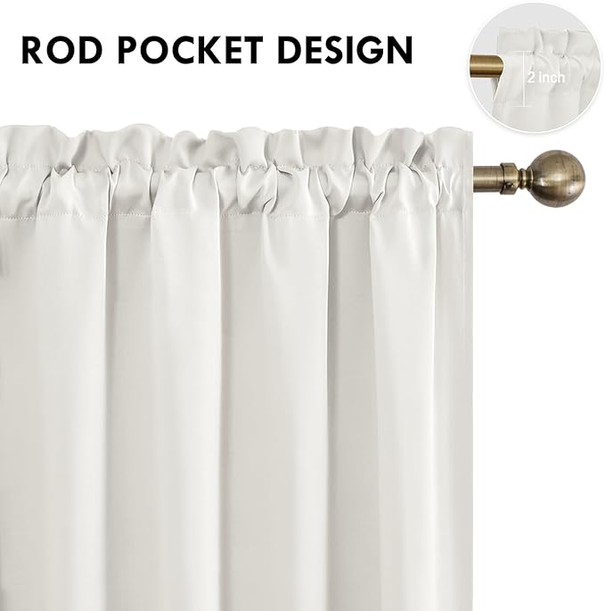 DWCN Blackout Curtains Thermal Insulated, Energy Saving & Noise Reducing Bedroom and Living Room Curtains, Ivory, W 52x L 84 Inch, Set of 2 Rod Pocket Curtain Panels