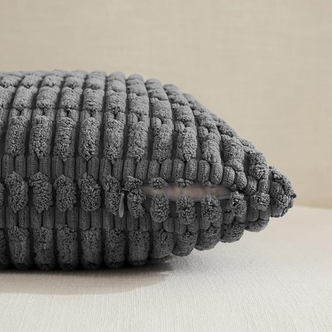 Fancy Homi 4 Packs Dark Grey Decorative Throw Pillow Covers 16x16 Inch for Living Room Couch Bed, Rustic Modern Farmhouse Boho Home Decor, Soft Plush Corduroy Cute Square Accent Cushion Case 40x40 cm