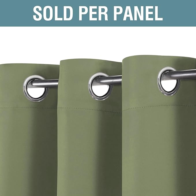 H.VERSAILTEX Blackout Curtain for Living Room Small Window Kitchen Blackout Curtains 45 inch Length Energy Saving Solid Grommet Blackout Drape, One Panel, Sage, 52" W x 45" L