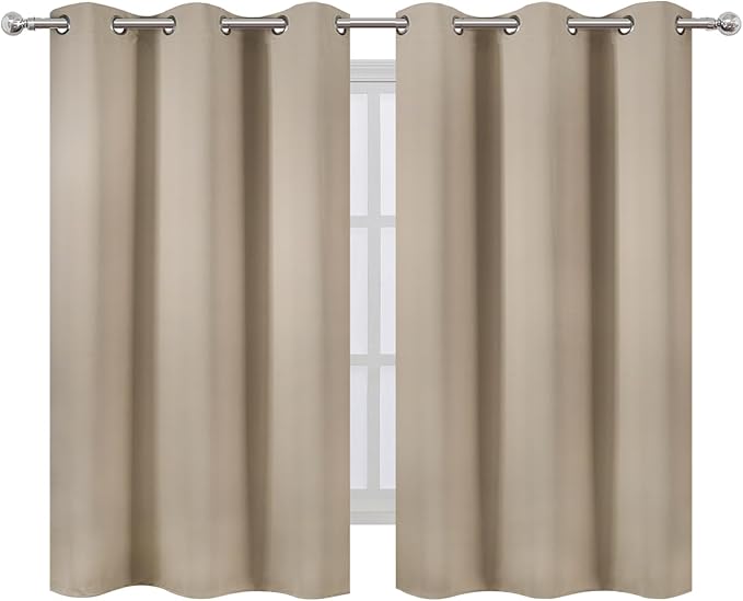 LEMOMO Khaki Blackout Curtains 42 x 54 Inch Length Set of 2 Panels Grommet Bedroom Curtains for Living Room
