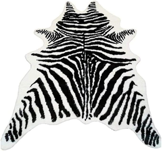 Zebra Print Rug Faux Animal Cowhide Skin Area Rug Leather Carpet Mat Large Size for Home Office Livingroom 5.2'x3.9'