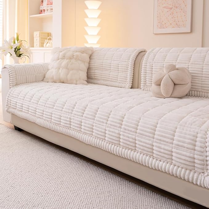 Couch Cover for Dogs Washable, Fuzzy Pet Couch Covers for 3 Cushion Sofa Pet Friendly, Non Slip Sofa Cover (White, 27.6" x 27.6"/70 x 70cm 2 PCS)