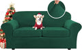 H.VERSAILTEX Real Velvet Plush 3 Piece Stretch Sofa Covers Couch Covers for 2 Cushion Couch Sofa Slipcovers Width Up to 90 Inch Feature Thick Soft Stay in Place (Large Sofa, Vintage Green)