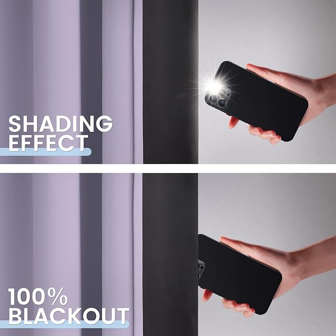 SimpleHome 100% Blackout Curtains for Bedroom,Thermal Insulated Lilac Grommet Window Drapes Room Darkening Curtains for Living Room with Black Back,62 x 84 Inch,2 Panels