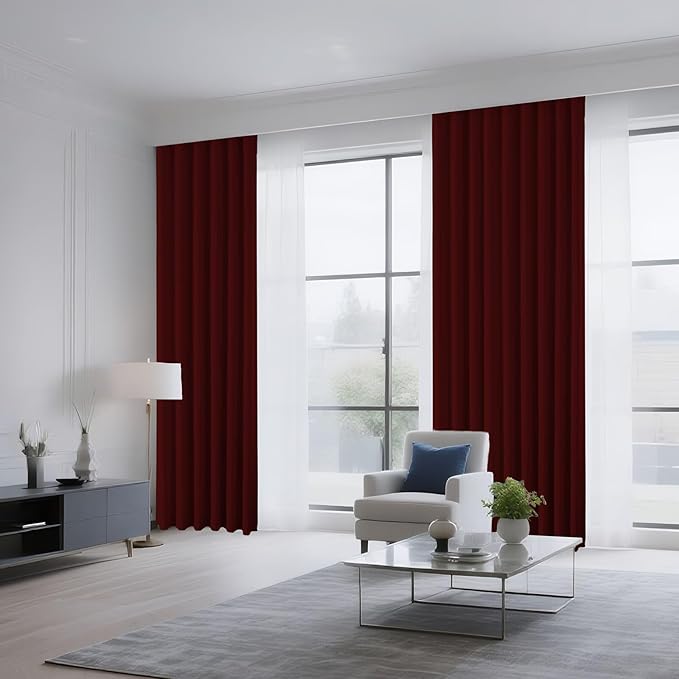 CUCRAF Burgundy Red Blackout Curtains 63 inch Length 2 Panels Set, Rod Pocket Room Darkening Drapes for Bedroom Living Room, Insulated Thermal Light Blocking Window Curtain (W52 x L63 Inch)
