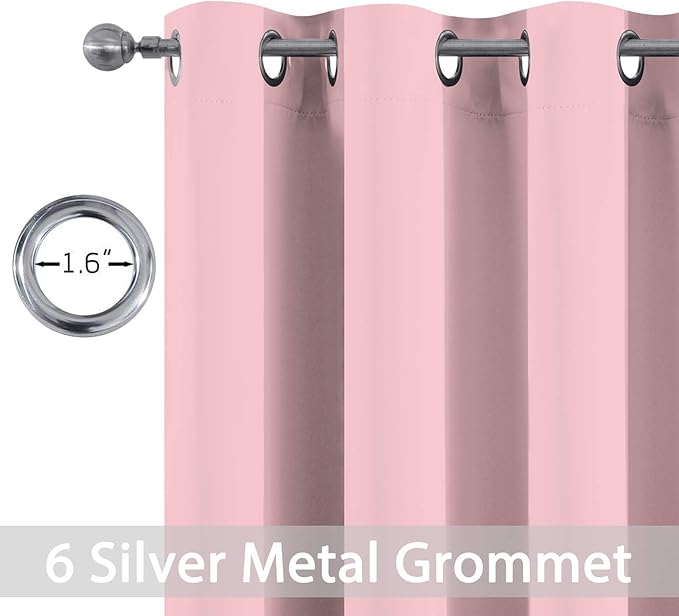 Yakamok Blackout Curtains Room Darkening Thermal Insulated with Grommet Window Curtain for Bedroom, 38Wx54L inch, Pink, 2 Panels