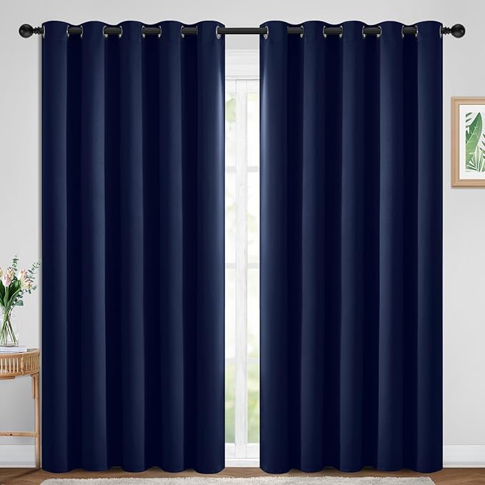 Yakamok Blackout Curtains Room Darkening Thermal Insulated Window Panels,Solid Grommet Top Drapes for Bedroom/Living Room(70Wx84L, Navy Blue, 2 Panels)