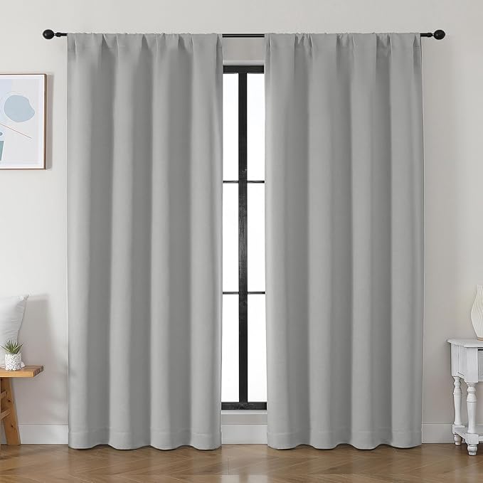 Simplebrand Ava Silver Grey Blackout Curtains for Bedroom 84 Inch Length 2 Panels Set, Solid Thermal Insulated Privacy Living Room Window Treatment Curtains Blackout Drapes, W50 x L84 Inch