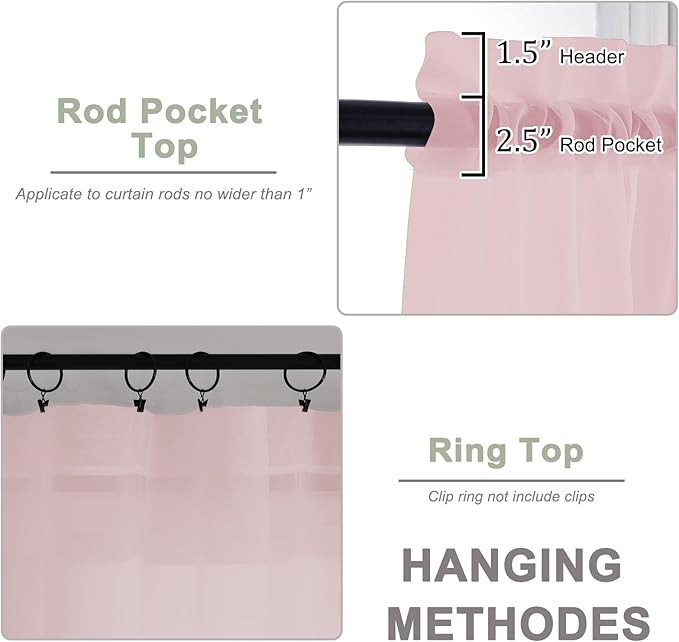 OWENIE Sheer Blush Curtains, Sheer Curtains 63 inch Length 2 Panels Set, Rod Pocket Voile Fimly Sheer Drapes for Living Room Bedroom, 2pcs, Blush, Each 59" W x 63" L