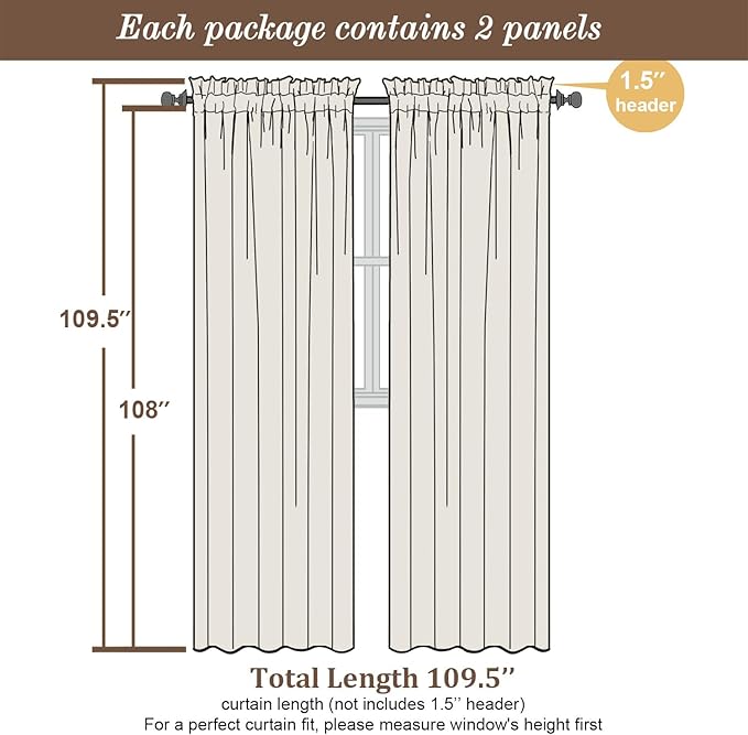 Chyhomenyc Sheer Curtains 108 Inch Length 2 Panels Set, Extra Long Light Filtering Solid Voile Window Drapes for Living Room Bedroom, 42Wx108L, 9FT Length, Set of 2, Lime