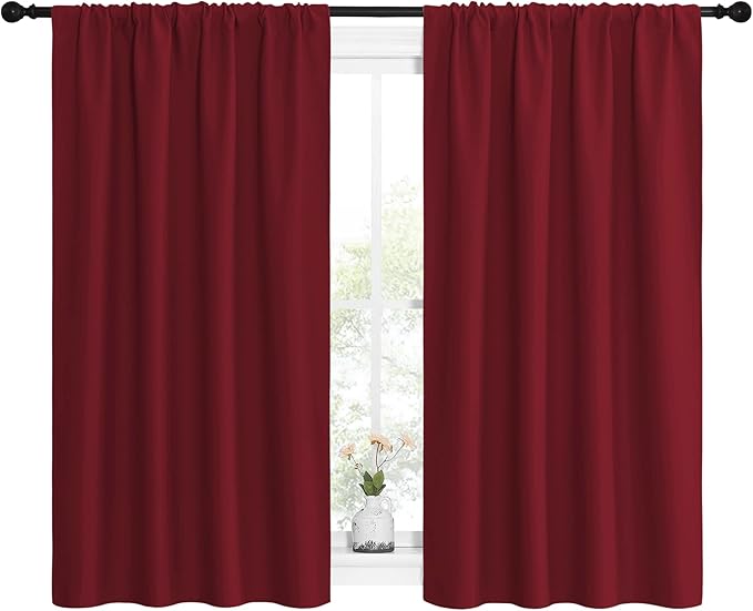 NICETOWN Christmas Burgundy Curtains Blackout Drape Panels - Lights Block Out Window Treatment Short Curtain Sets for Loft and Basement Decoration (Set of 2, 42 by 54-Inch)